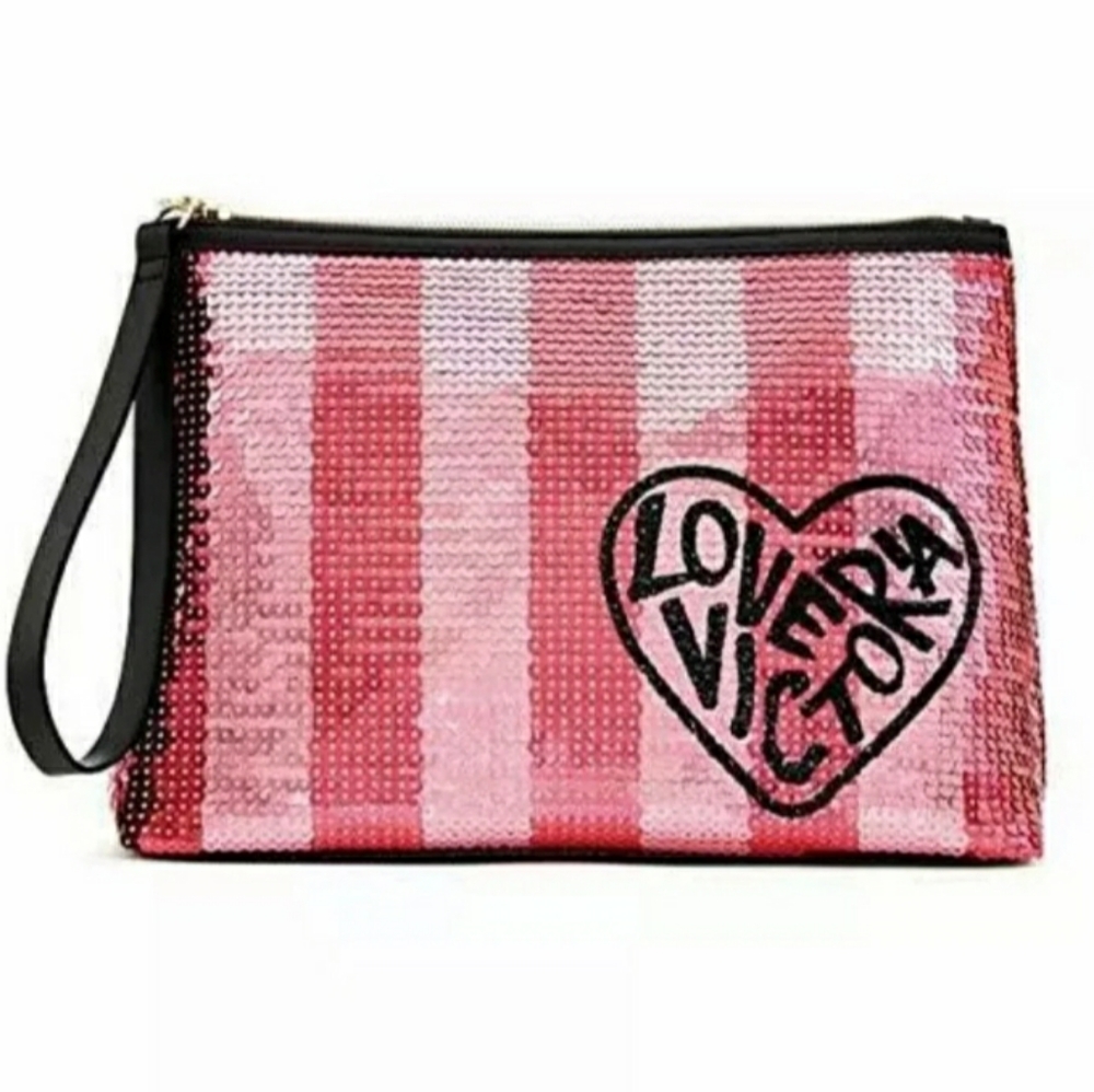 Victoria's Secret Striped Pink Sequin Pouch